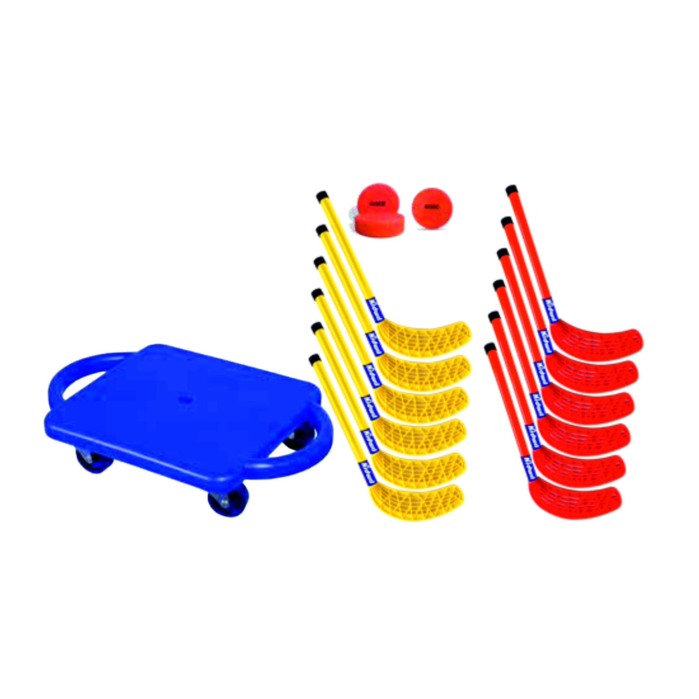 SCOOTER HOCKEY STICKS SET JUNIOR SCOOTER HOCKEY STICKS SET-JUNIOR(12 SCOOTER,12STICKS(28MM)2PVC PUCKS&1SOFT PVC BALL - Image 1